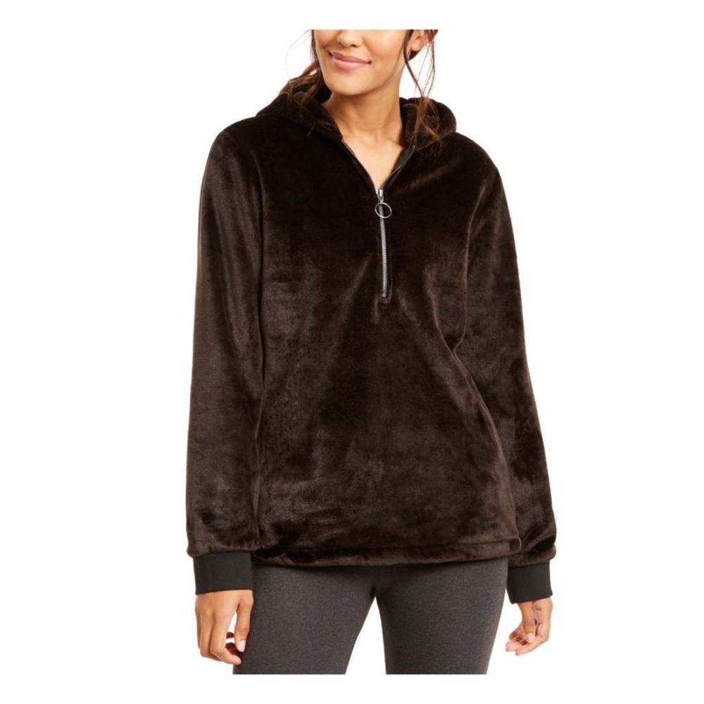 IDEOLOGY Womens Black Faux Fur Long Sleeve Zip Up Jacket XS